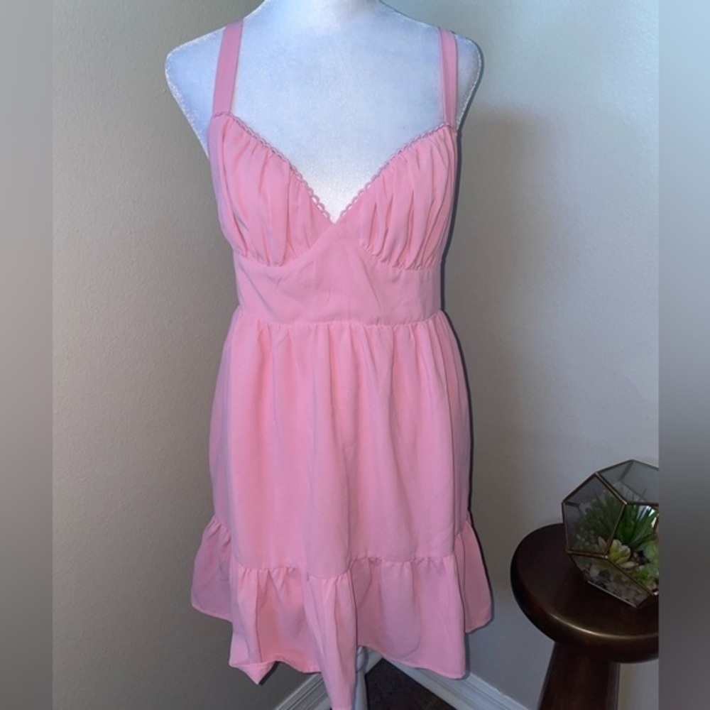 Ruffle Trim Mini Pink Dress Size 12